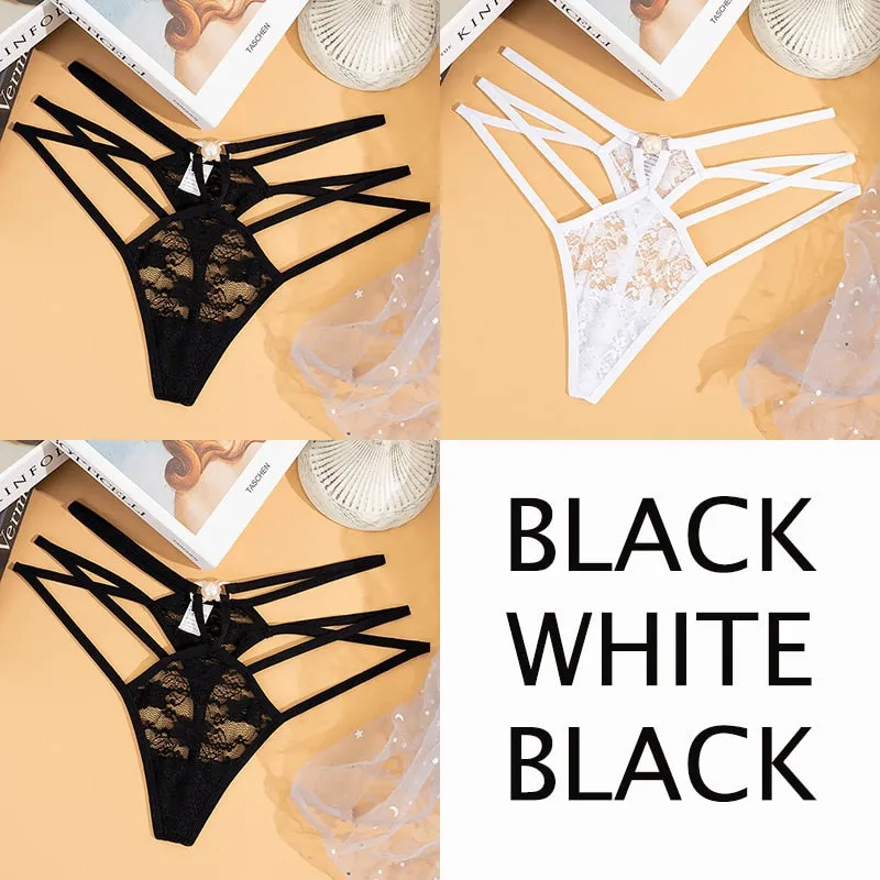 Sexy Lace Floral Thong Women  Seamless Panties Perspective Thongs Ladies Underwear Female Low Rise Cross Strap G-string