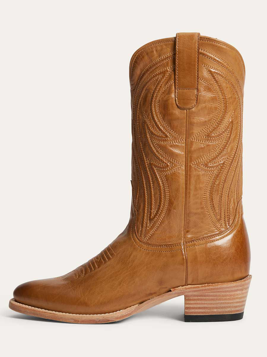 Brown Vegan Leather Women's Wide Calf Cowgirl Boots With Chunky Heels