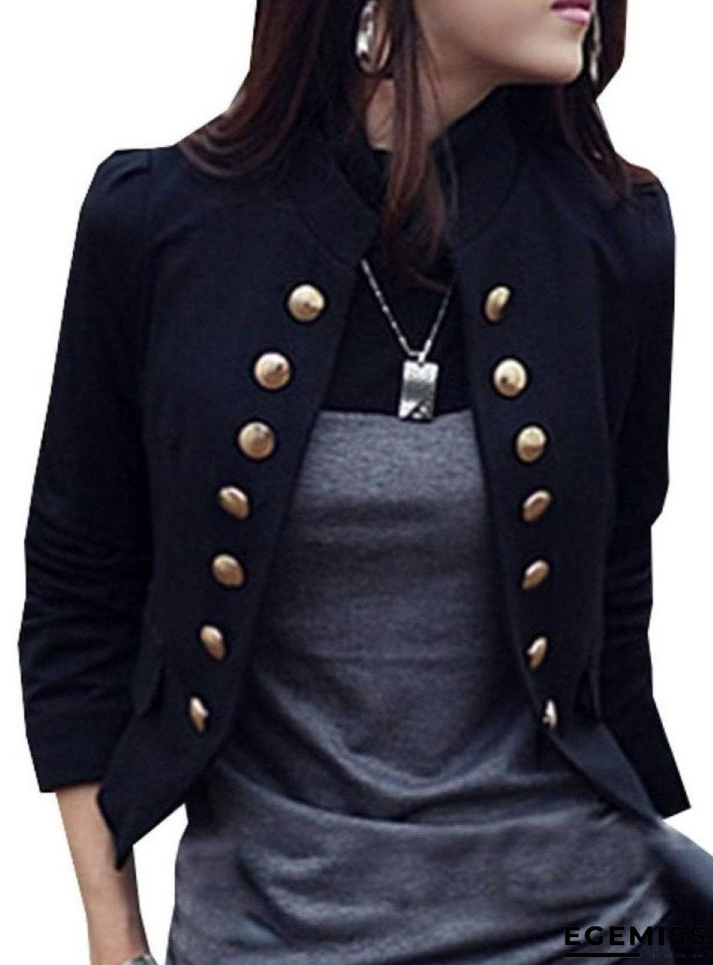 Ladylike Double Breasted Band Collar Blended Plain Blazer | EGEMISS