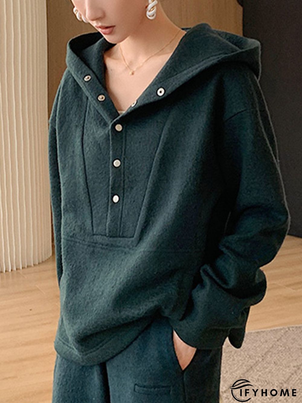 Long sleeve Casual Regular Fit Hoodie Plain Sweatshirt | IFYHOME