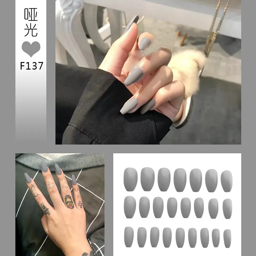 Nail Art Fake Nails Stiletto Tips Clear Press on Long False with Glue Coffin Stick Display Full Cover Artificial Designs Matte