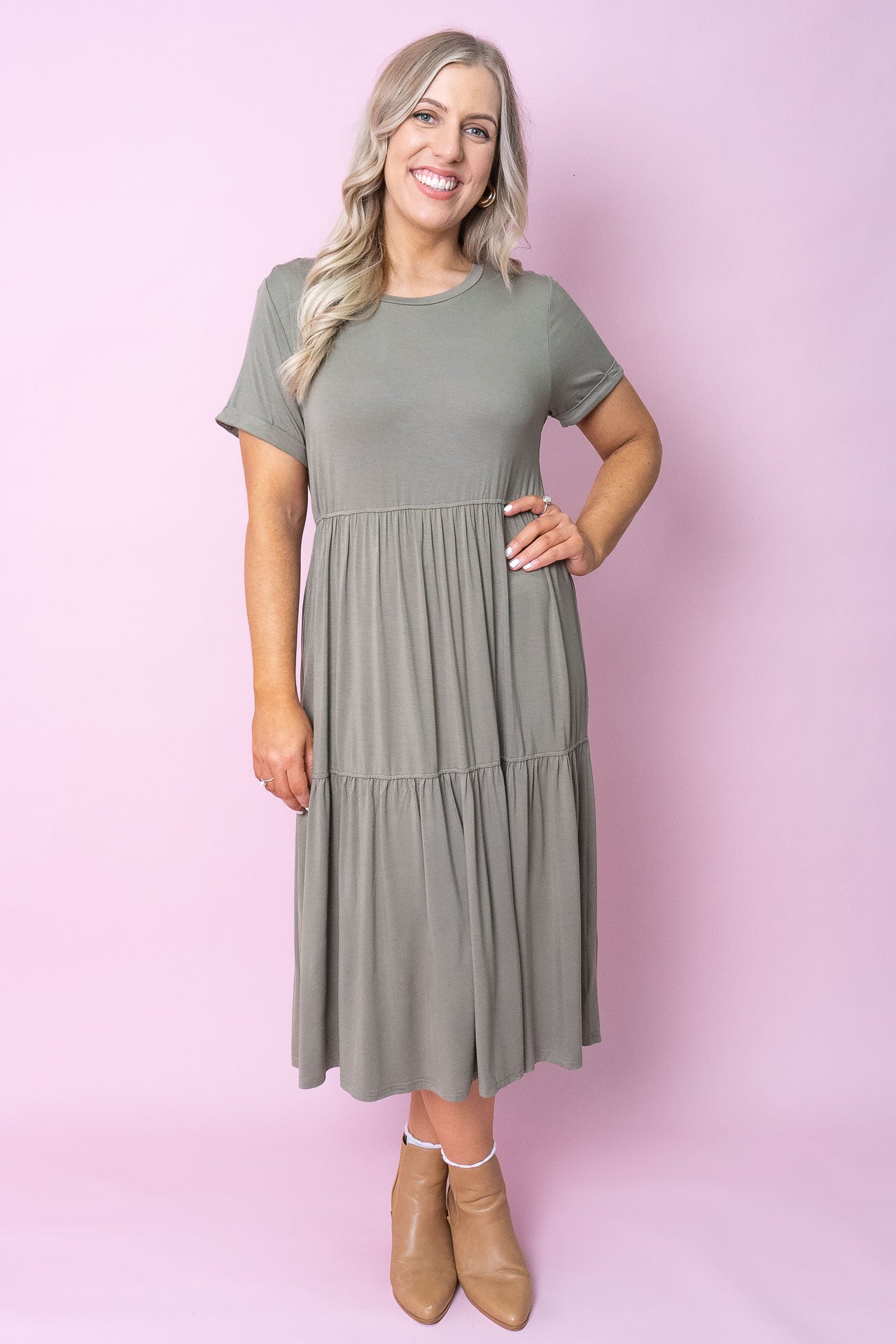 Pauline Midi Dress in Khaki