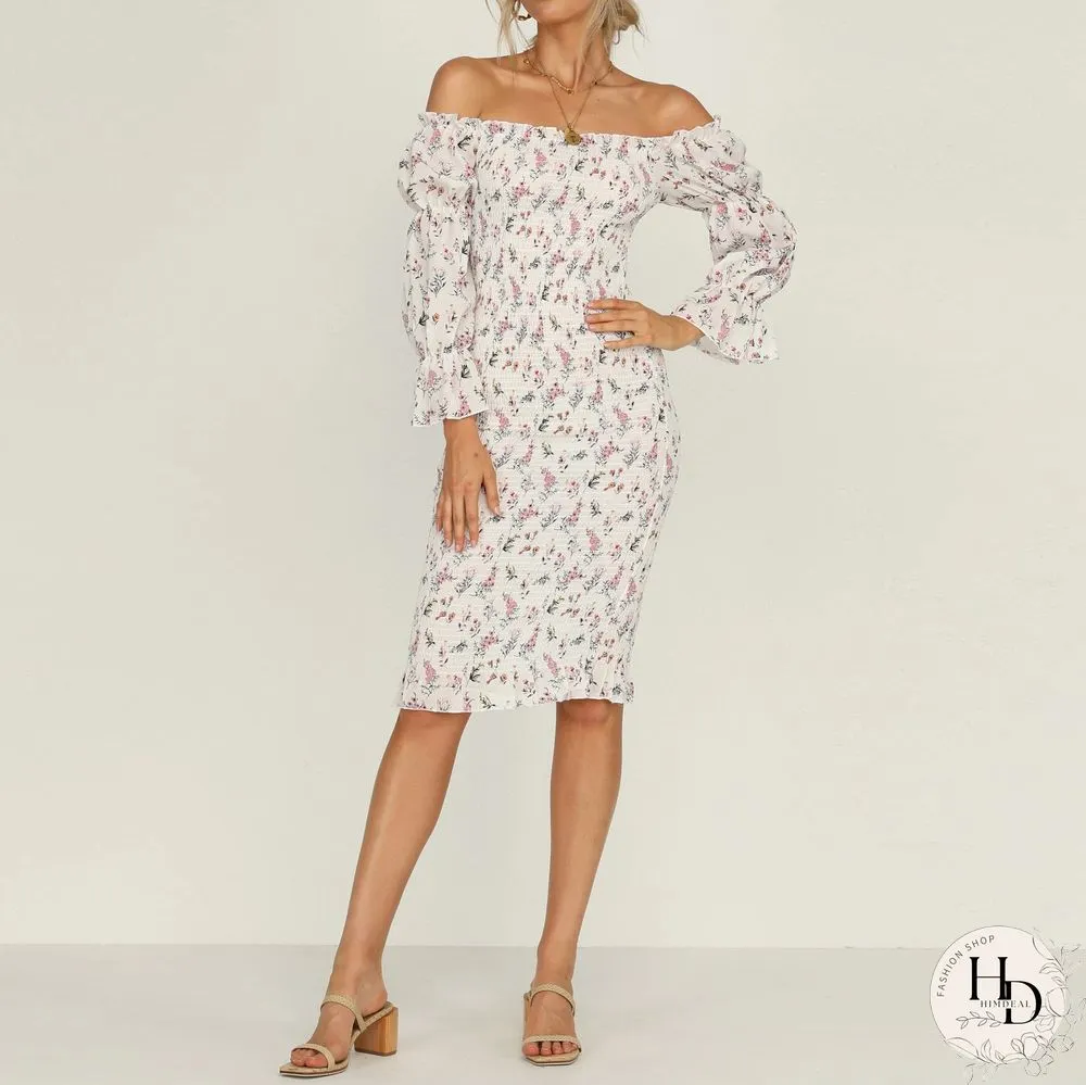Fashion Strapless Printed Tight-Fitting Mid-Length Package Hip Skirt Spring And Summer Sweet Style