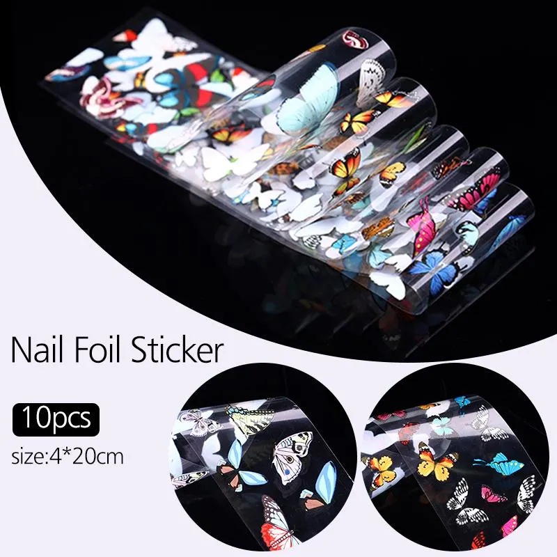 10Pcs/Bag Nail Art Transfer Foil Sticker Abstract Image Blue French Tip Wraps Adhesive Decals Nails Decoration Accessories-Nail Inspo