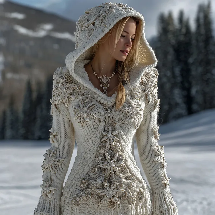Women's Snowflake Christmas Tree Knitted Jacquard Hooded Sweater