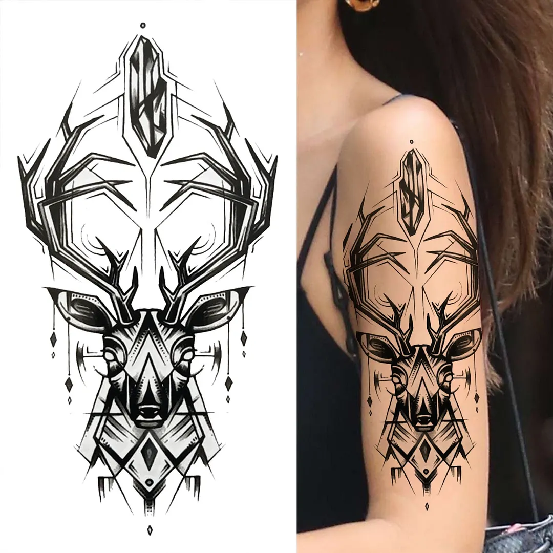 Cross Lion Temporary Tattoo For Women Men Adult Skull Tiger Wolf Forest Tattoo Sticker Black Fake Realistic Demon Tatoos Forearm 530