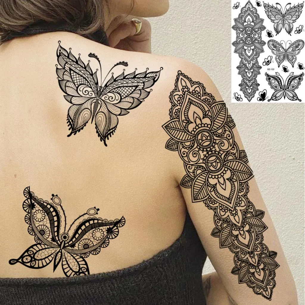 Sdrawing Peony Flower Temporary Tattoos For Women Adults Realistic Compass Moon Pendant Fake Tattoo Sticker Arm Body Tatoos