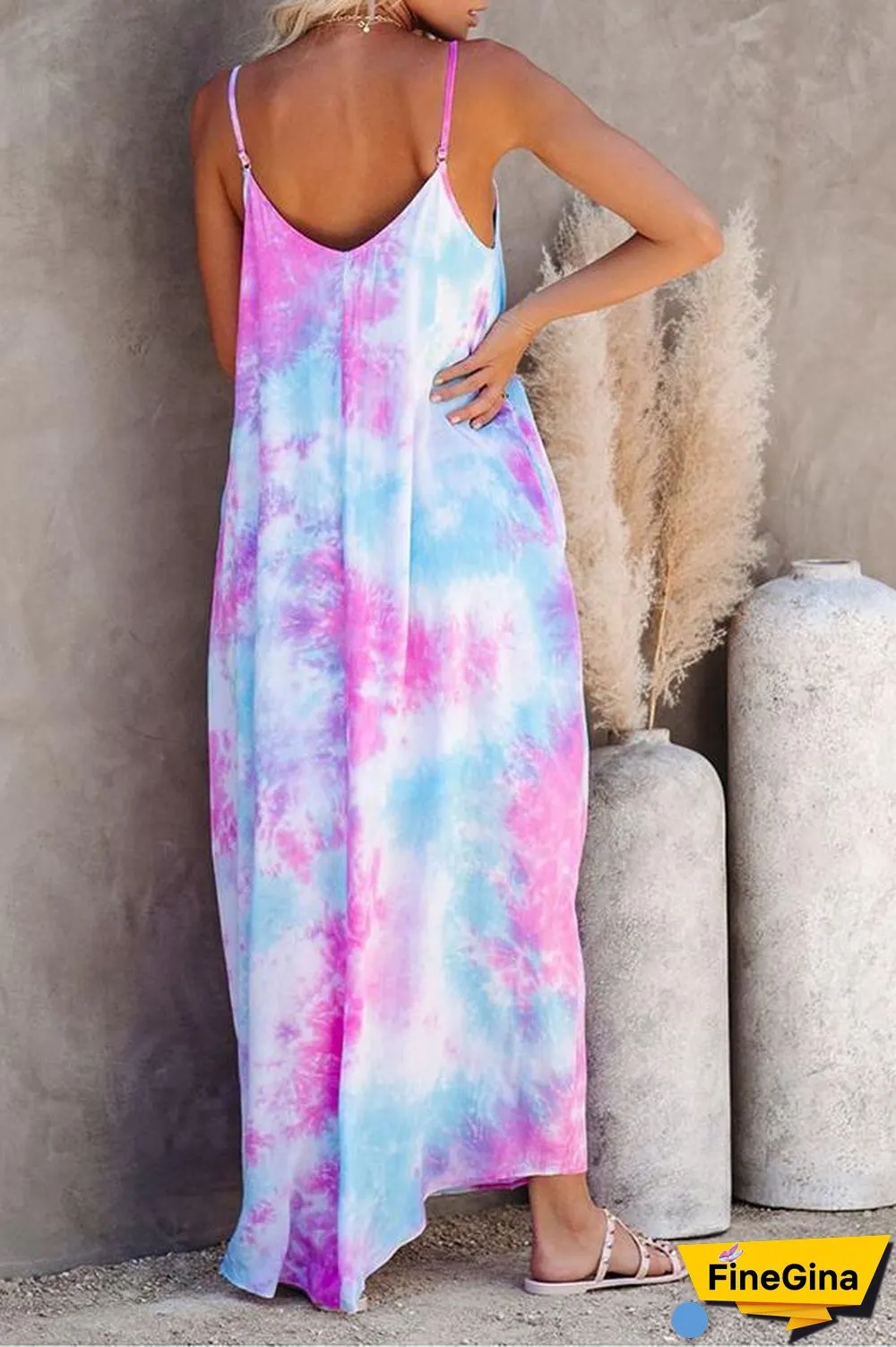 Casual V-neck Loose Sling Maxi Dress P10662
