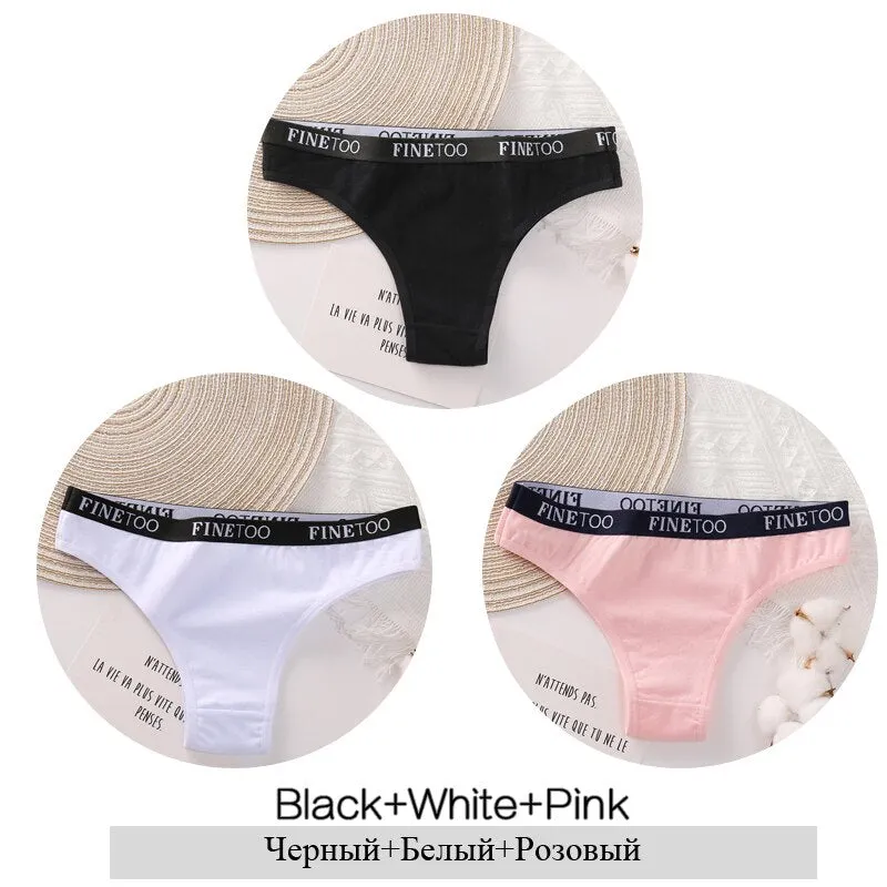 FINETOO 3Pcs Women Cotton Brazilian Panties Sexy Ladies Low-Rise Female Breathable Underpants Girls Soft Underwear Lingerie M-XL