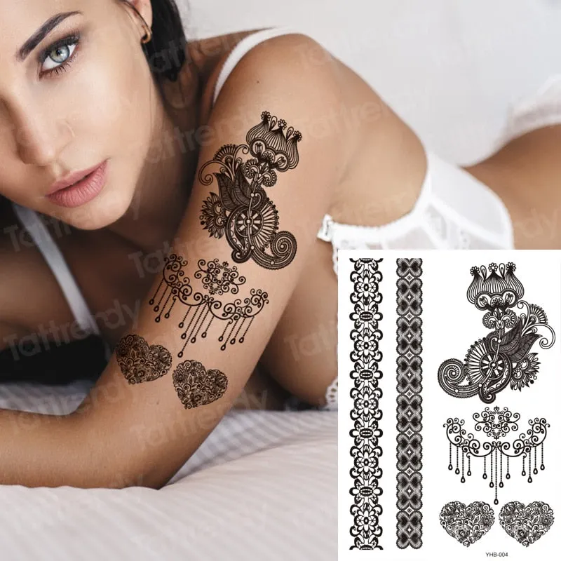 stockings tattoo legs black henna lace legging tatoo thigh hand rose flower jewelry stickers indian arabic water body decal