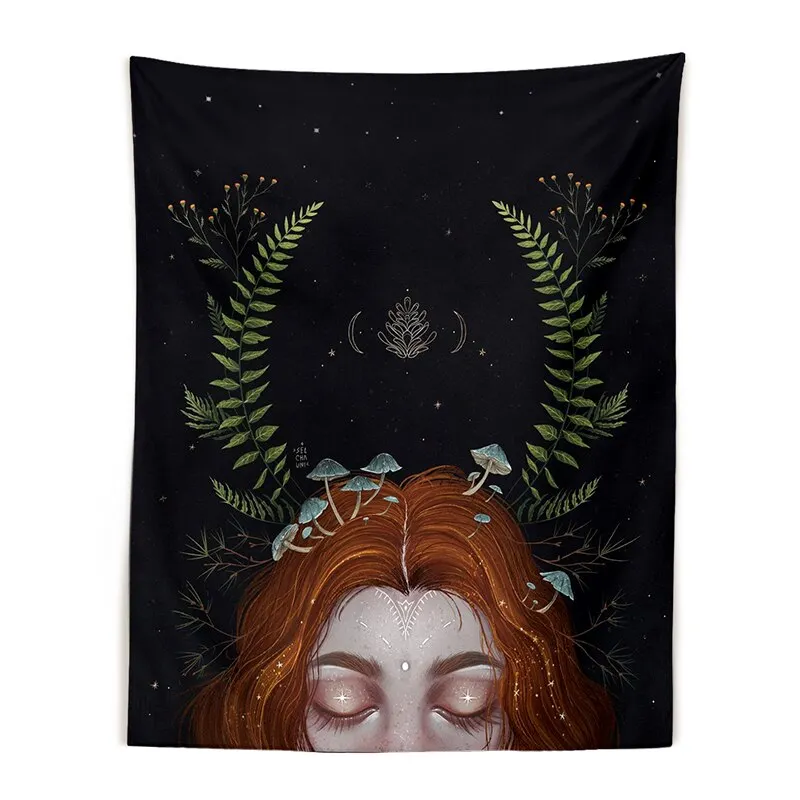 Botanical Mushroom Tapestry Wall Hanging Vintage moon phase Hippie Bohemian Tapestries Colorful Psychedelic INS Home Decor