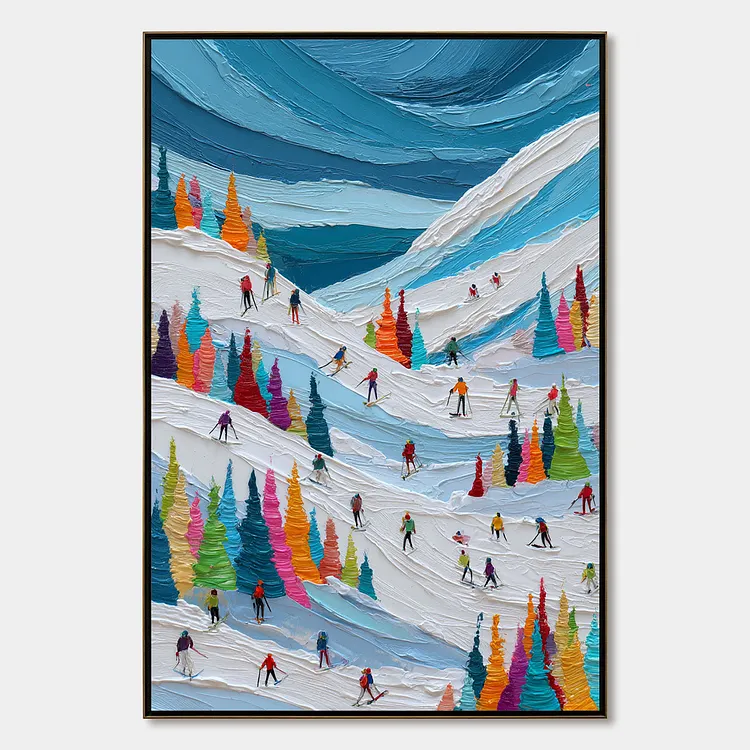 ALPINE RUSH: Vibrant Textured Ski Slope Painting（Canvas painting）