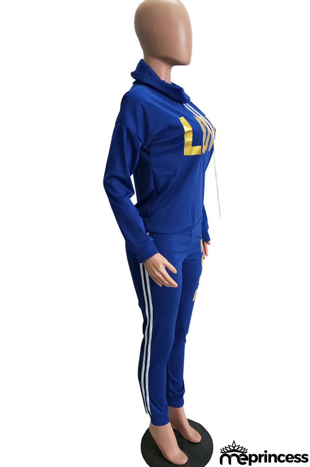 Royal blue Fashion Print Patchwork O Neck Long Sleeve Two Pieces