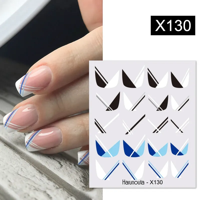 Harunouta Black Brush Color Block Nail Water Decals Valentine Geometric Lines Manicures Charms Sliders Nail Art Decoration Tips