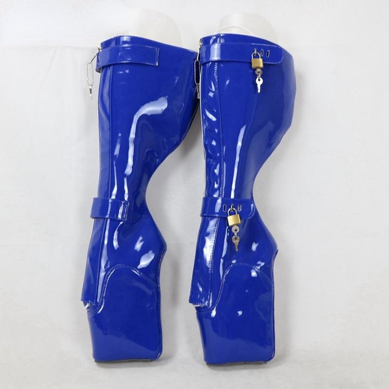 GOOSHOE Ballet Heels Knee High Boots Big Size 45 Lockable Keys Fetish Heels Woman'S Boots