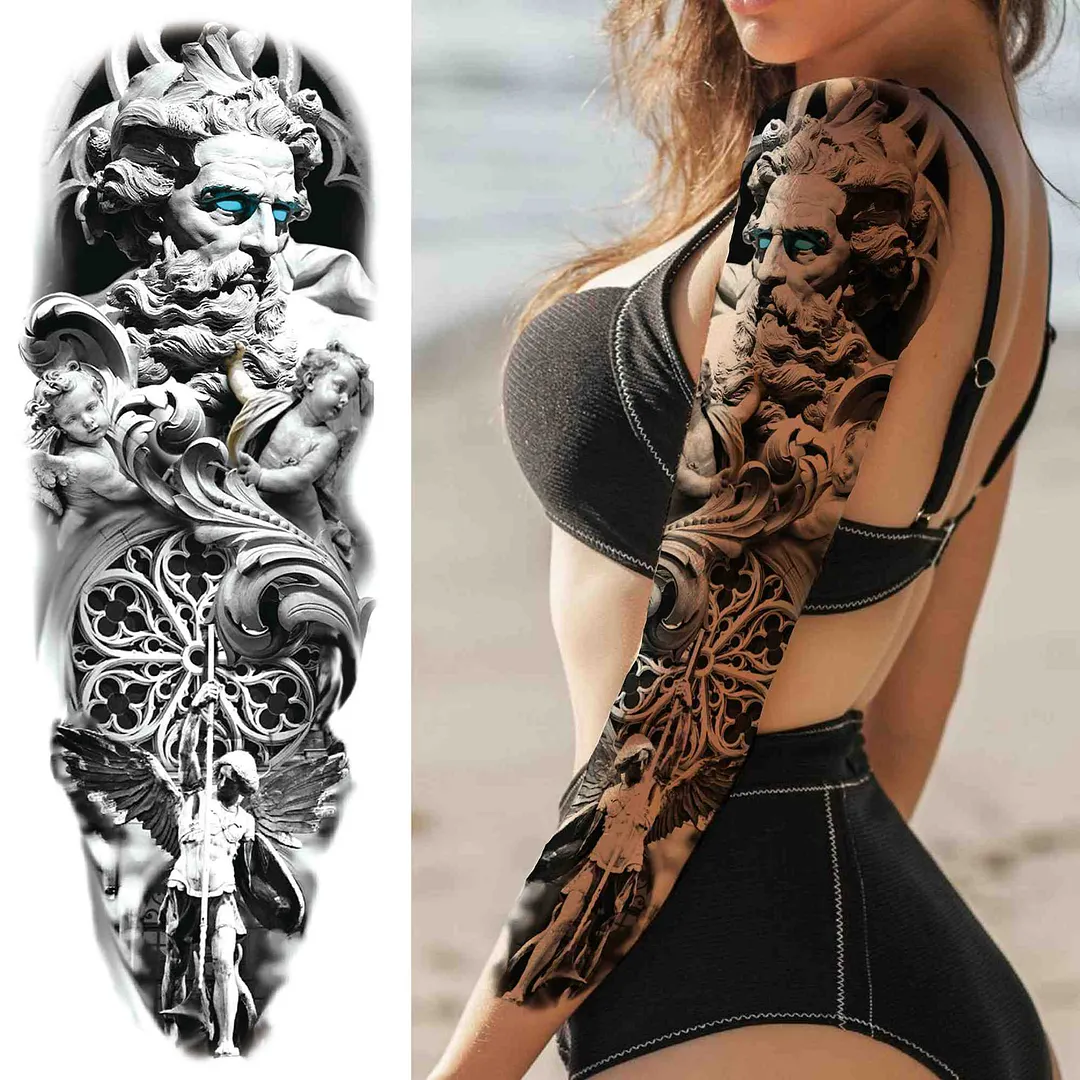 Sexy Girl Flower Temporary Tattoos For Women Men Black Lion Triangle Tattoo Sticker Fake Tribal Full Arm Sleeve Tatoos Paste 1108-1