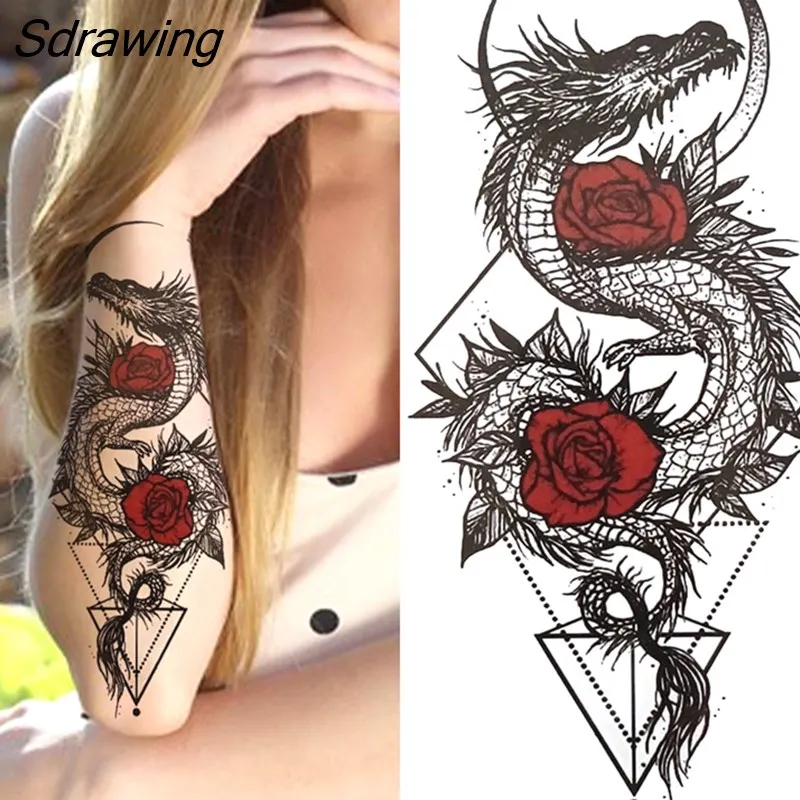 Sdrawing Tiger Temporary Tattoos For Men Women Kids Lion Skull Cross Tattoo Sticker Black Compass Skeleton Tatoos Leg Thigh 328-0