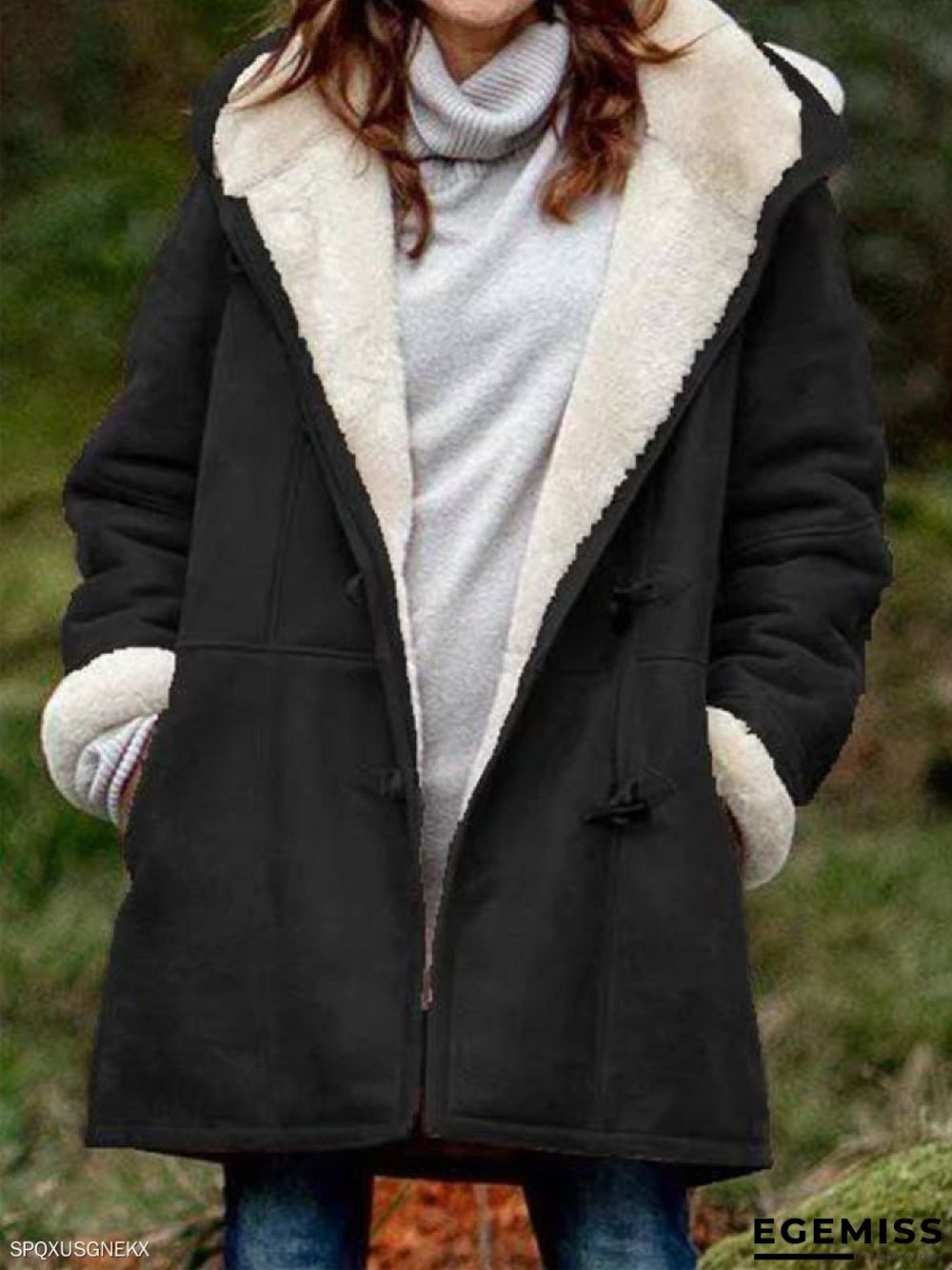 Fashion Solid Color Casual Hooded Jacket Plus Fleece Mid-length Coat | EGEMISS
