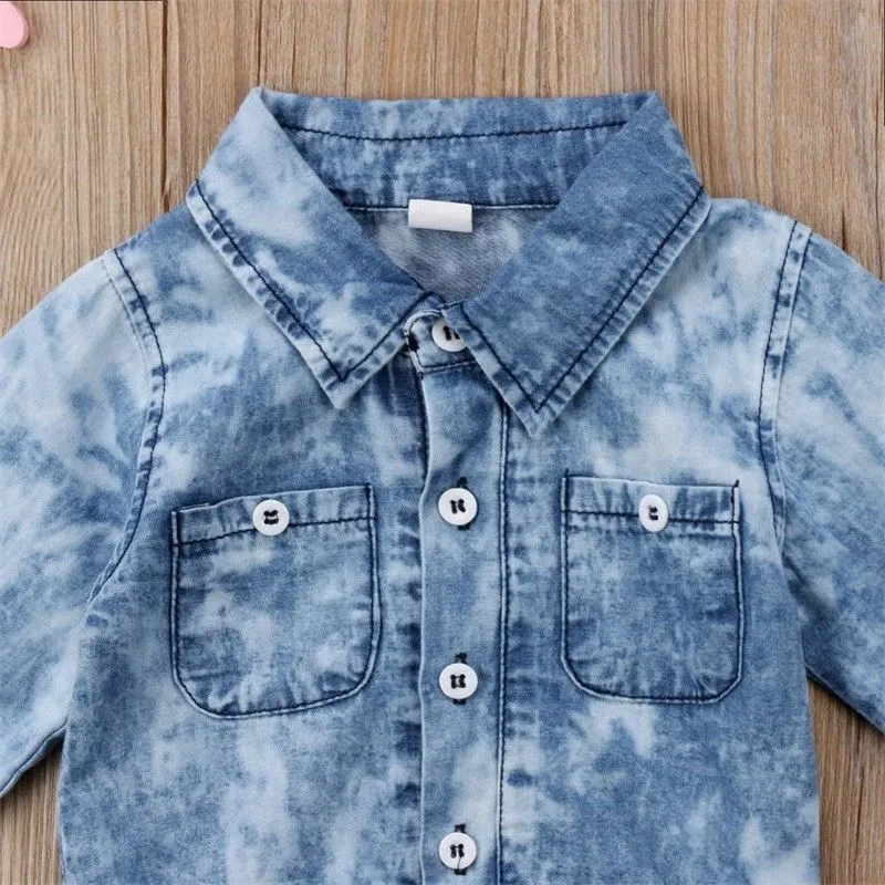 2018 Brand New Newborn Toddler Infant Baby Boy Denim Clothes Bodysuit T-shirt Jumpsuit Outfit Pocket Long Sleeve Clothes