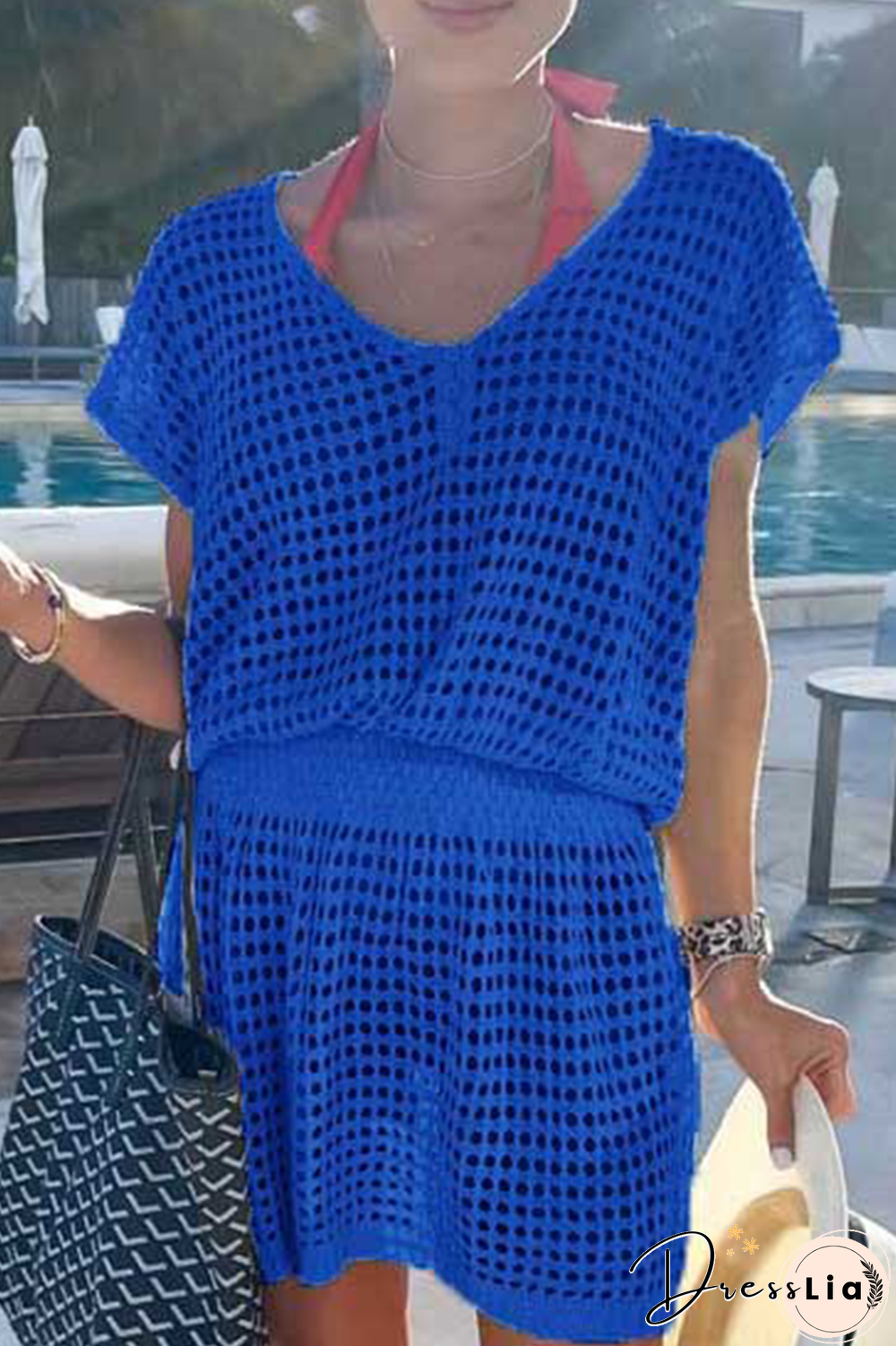 Casual Solid Mesh V Neck Waist Skirt Dresses(5 colors)