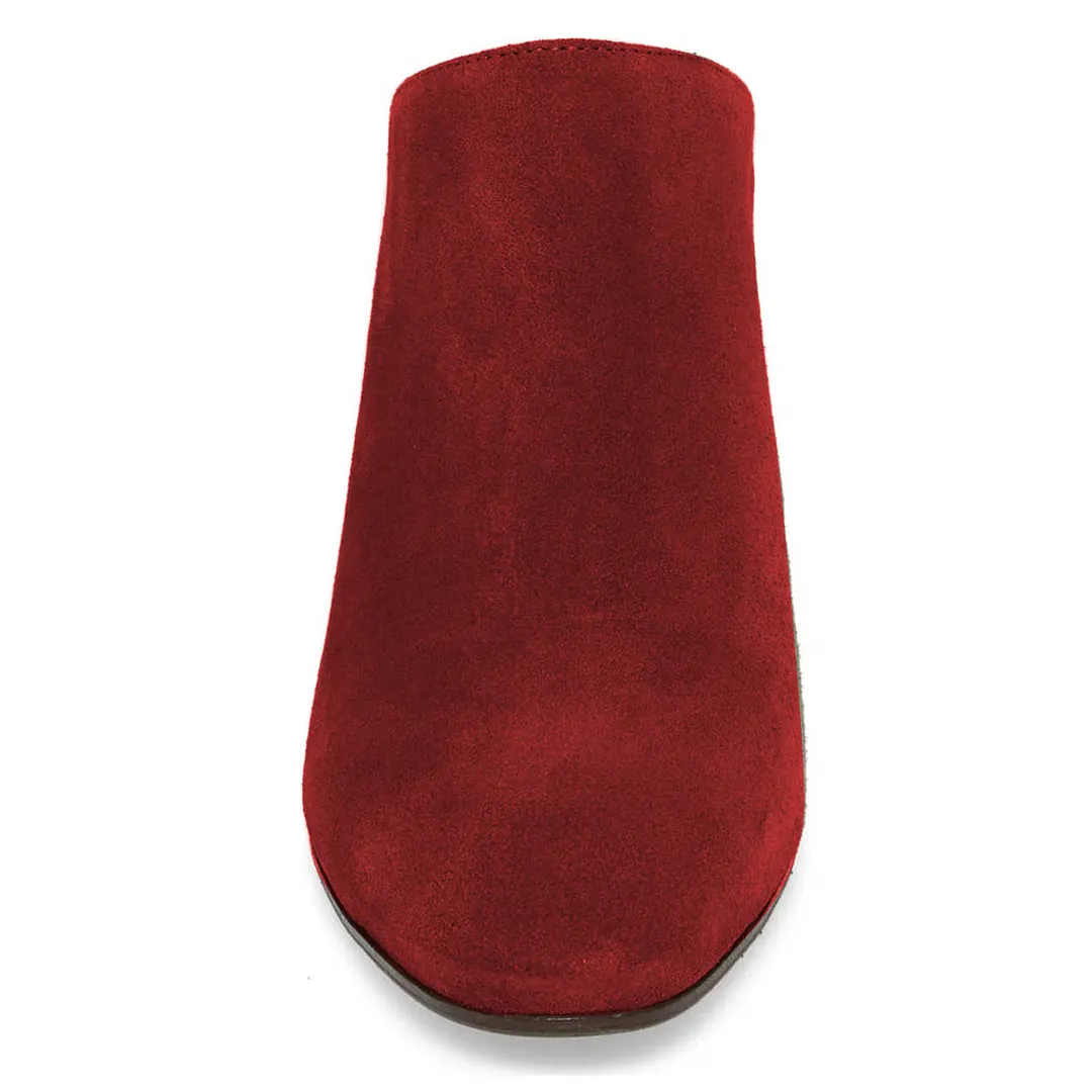 Red Vegan Suede Slip-On Round Toe Block Heel Mule Shoes for Women