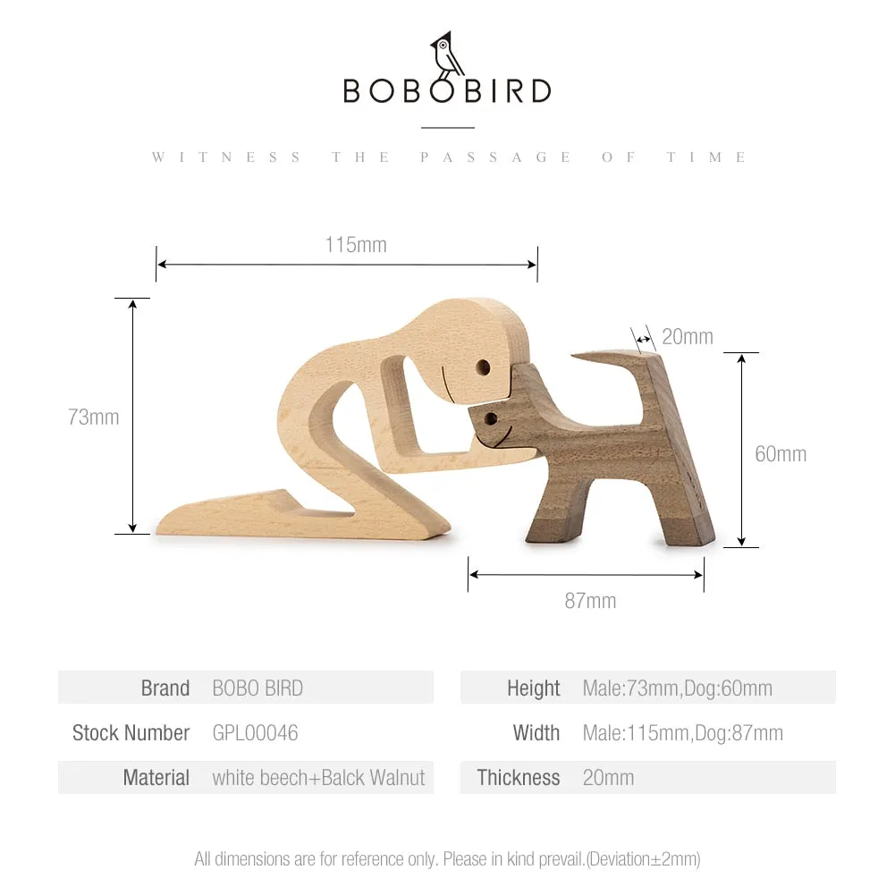 Puppy Family Wood Dog Carving Ornament Christmas Decoration Home Decor Figurine Desktop Table Sculptures For Dog Pet Lover Gifts