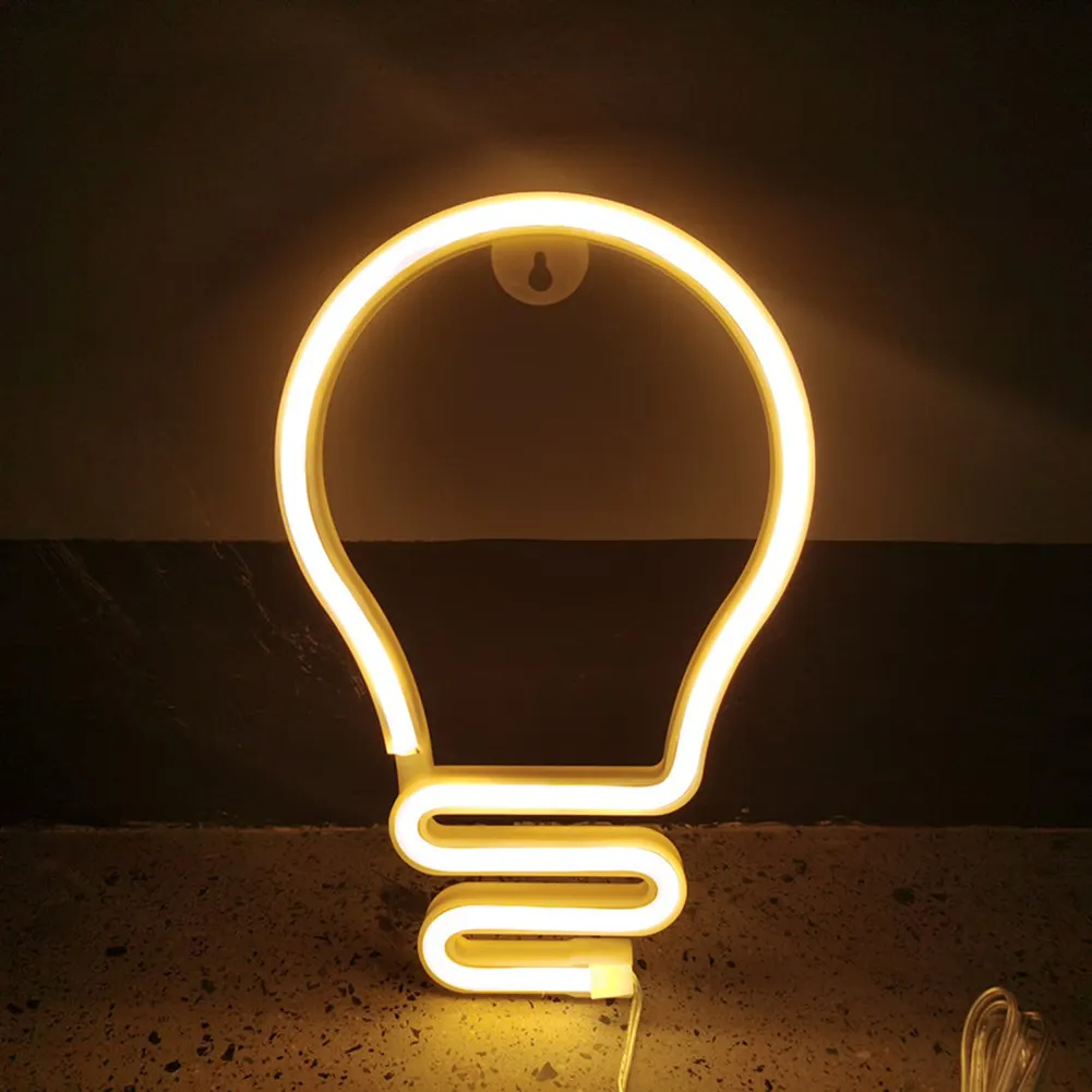 Light Bulb LED Neon Light Neon Sign Hanging Decoration Night Lamp (Warm)