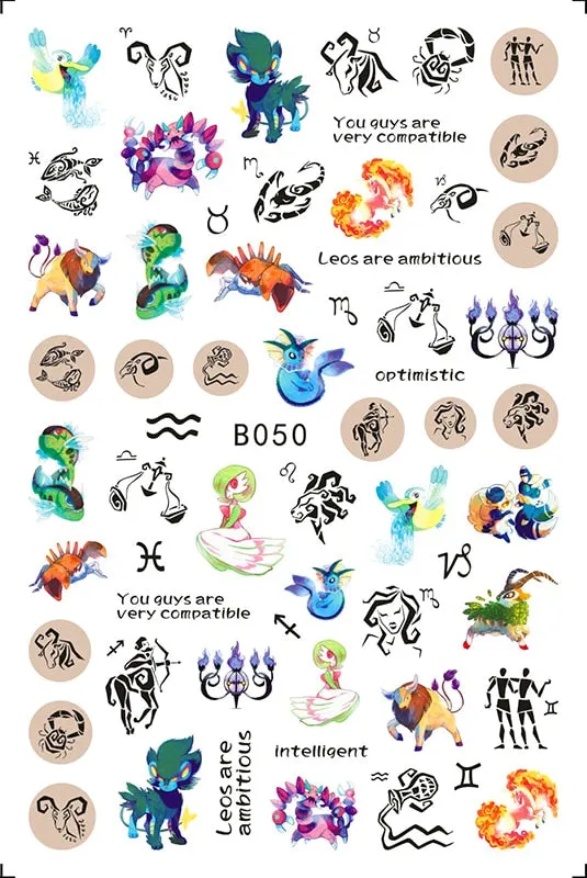 3D Sport Nail Art Sticker Cartoon Constellation Nail Decals Manicure Gymnastics Back Glue Sticker for Nails Decoration