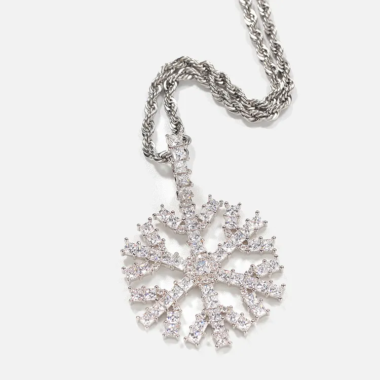 Iced Out Christmas Snowflake Pendants Necklaces Hip Hop Bling Bling