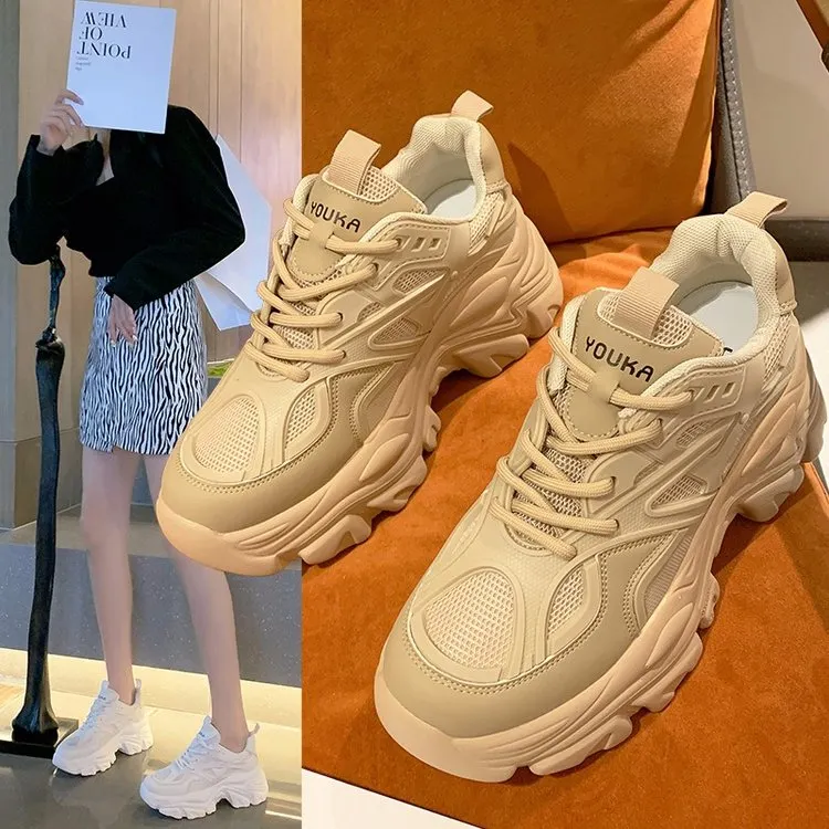 New Black Dad Chunky Sneakers Casual Vulcanized Shoes Woman High Platform Sneakers Lace Up White Sneakers Women 2022