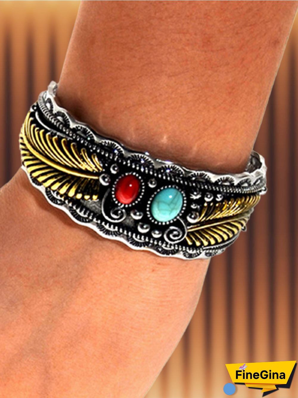 Ethnic Vintage Navajo Style Oval Turquoise Bracelet