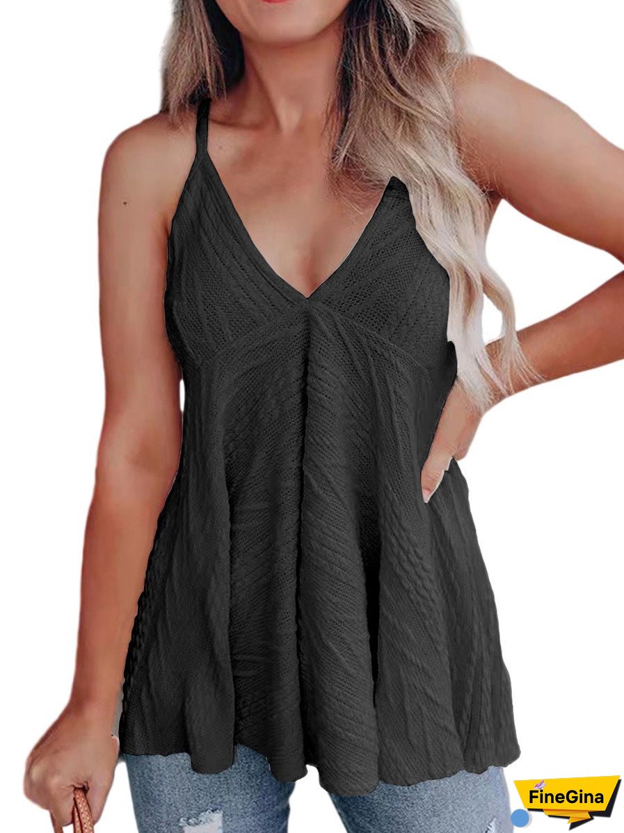 Tops Fashion Casual Knit Solid Color V Neck Tank Top
