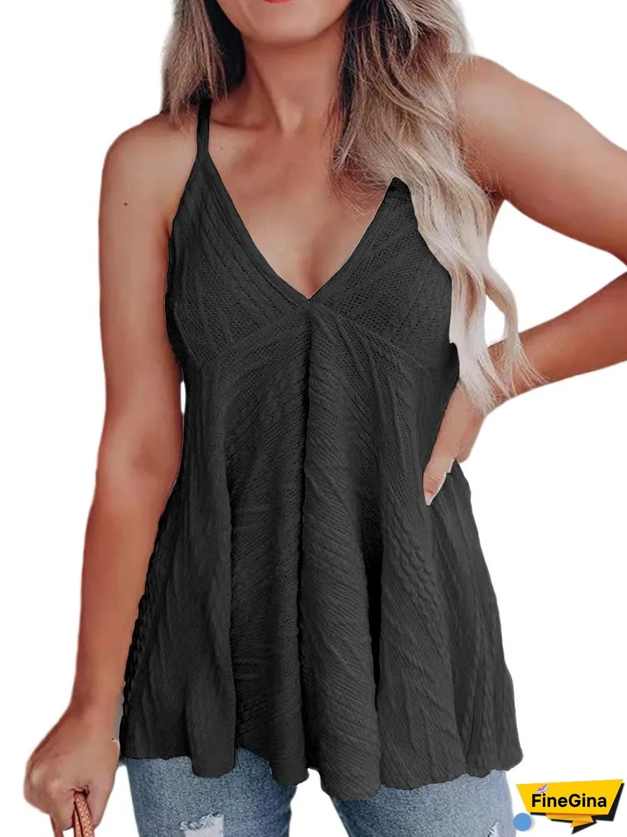Tops Fashion Casual Knit Solid Color V Neck Tank Top