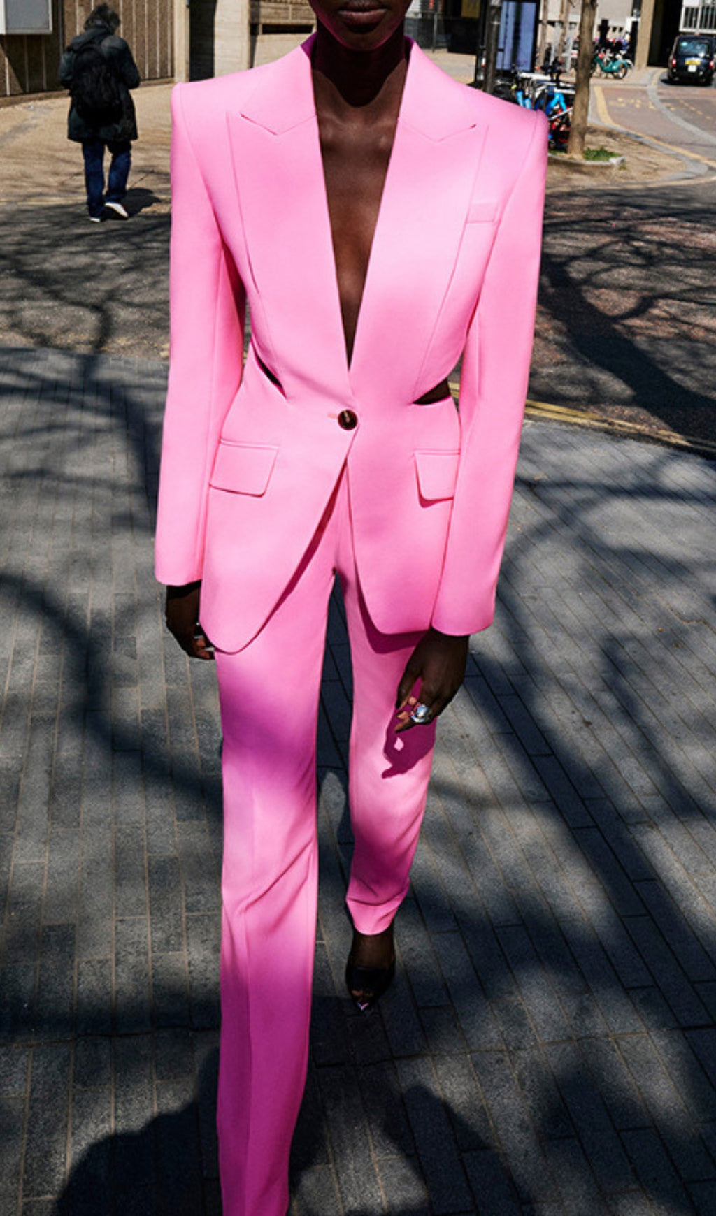 Cutout Blazer Suit In Pink Flowering Girl