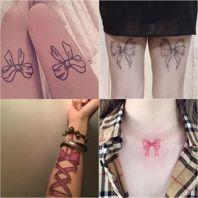 14pc/Lot Cartoon Bow Temporary Tattoo Stickers Female Waterproof Cute Sexy Art Fake Tattoo Finger Back Flower Arm Tattoo Sticker