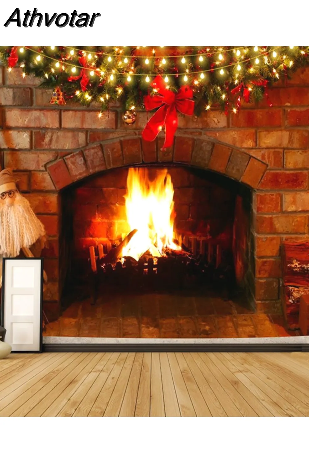 Athvotar Happy New Year Tapestry Christmas Fireplace Wall Hanging Cloth Home Background Bedroom Bedside Decorative Xmas Tree Tapiz
