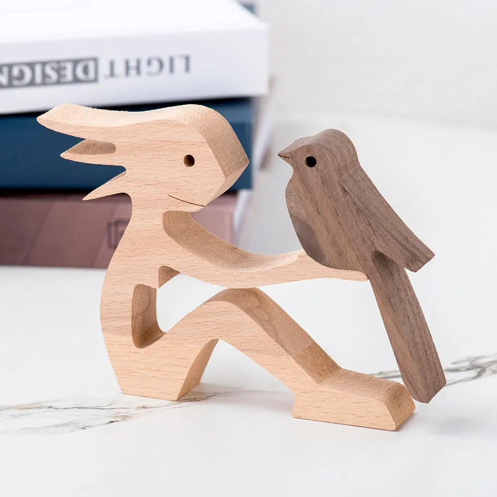 Family Puppy Wood Dog Craft Figurine Desktop Table Ornament Carving Model Creative Home Office Decoration Love Pet sculpture 515-1