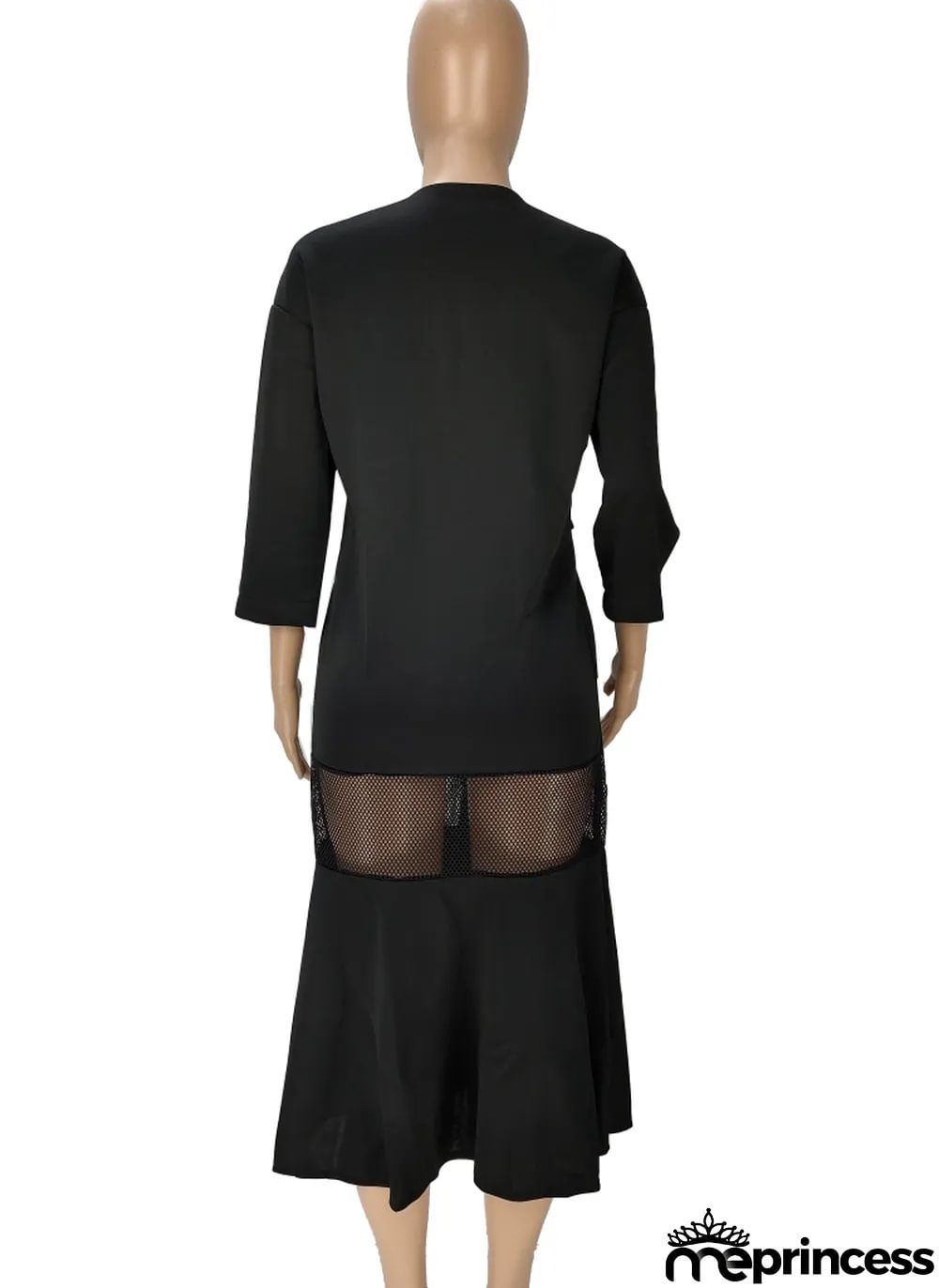 Women Spring Black Mesh Patch Mermaid Long Jacket