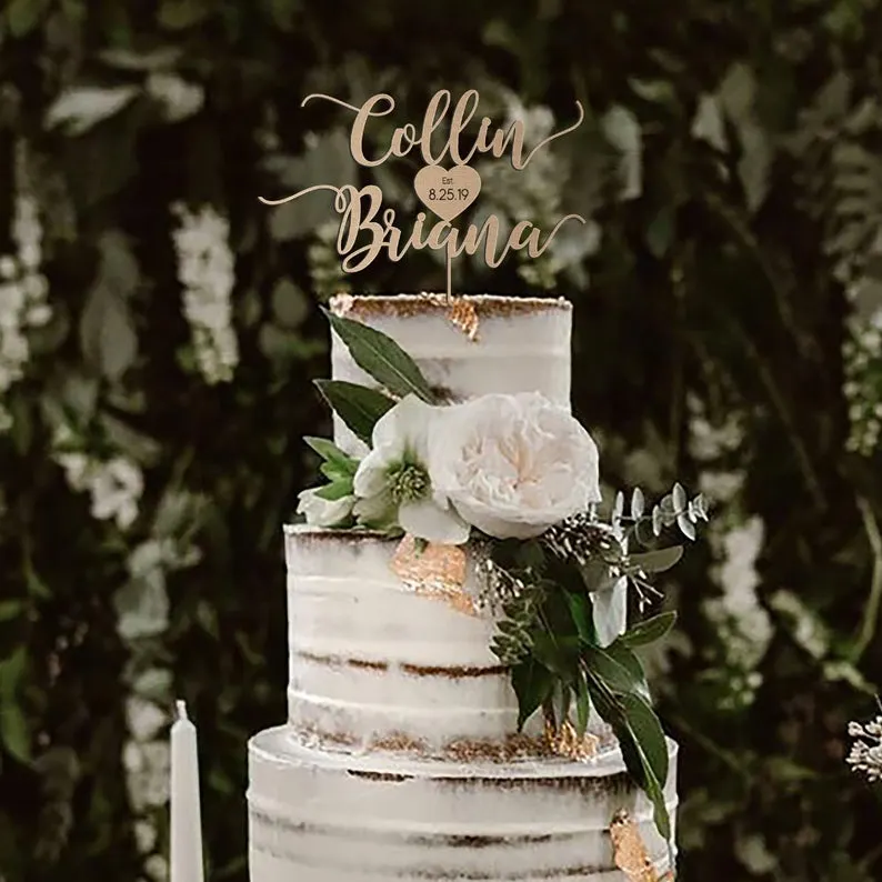 Personalized Cake Topper Decoration For Happy Birthday Party Cake Topper Decor DIY Wood Wedding Cake Mr& Mrs Decorations 515