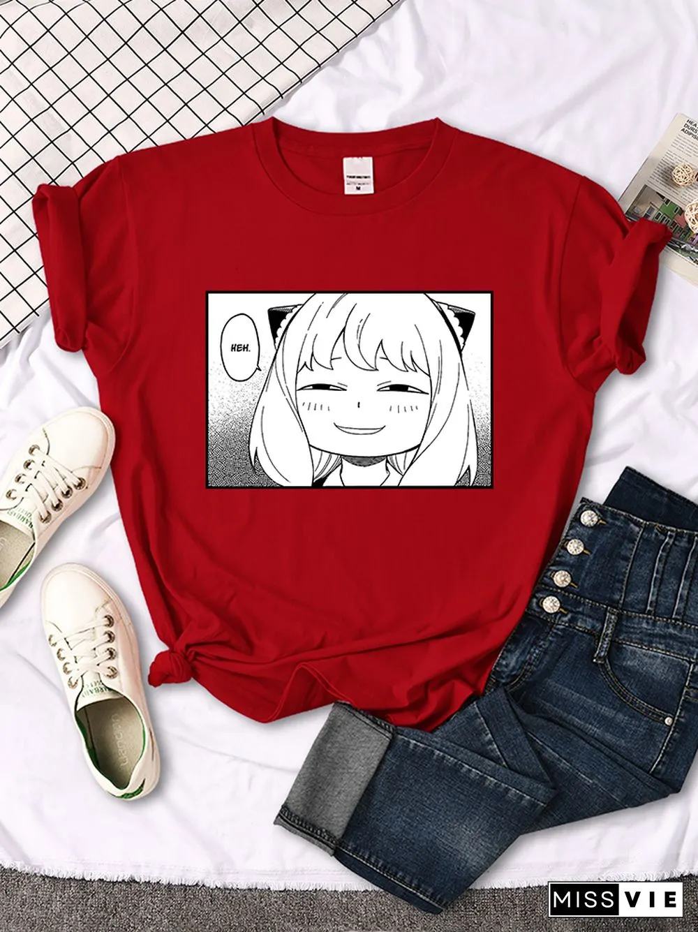 Spy X Family - Anya Heh Manga Print Women T Shirt Breathable Street Short Sleeve Hip Hop Summer Clothes Fashion Quality T-Shirt