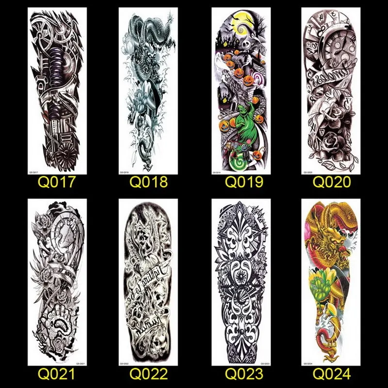 1PC NEW 48*17cm Full Flower Arm Tattoo Sticker 40models Fish Peacock Lotus Temporary Body paint Water Transfer fake Tatoo sleeve