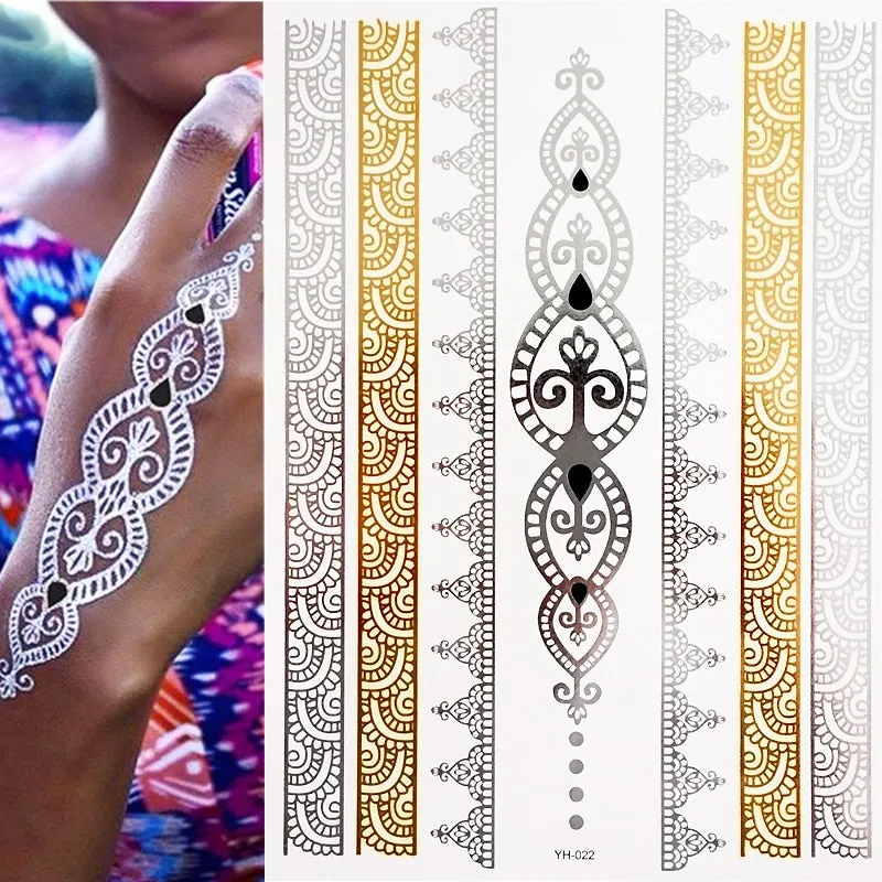 Temporary Tattoos Gold Silver Metallic Tattoo Arm Body Tattoo Cool Bracelet Style Girl DIY Golden Flash Tattoos