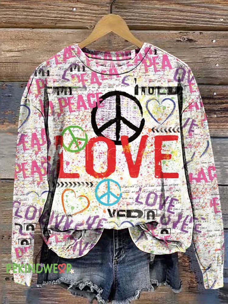 Peace Sign Love Sweashirt Multicolor / S