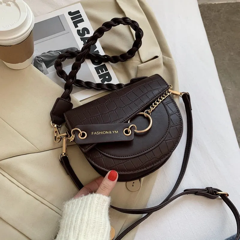 էѧӧܧ Stone Pattern Small Saddle Bags For Women 2020 winter Lady Travel Crossbody Shoulder Bags Female Handbags and Purses