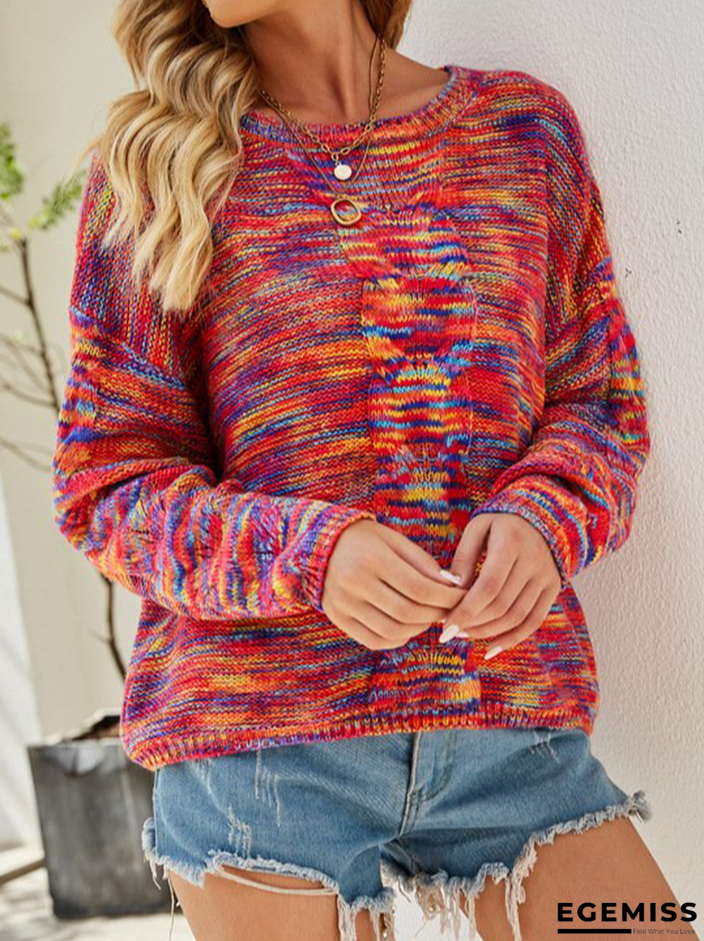 Crew Neck Paneled Long Sleeve Casual Sweater | EGEMISS