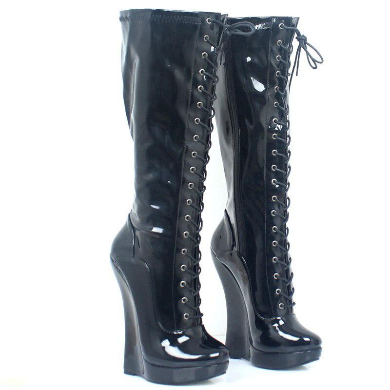 GOOSHOE Ballet Boots Women Ultra High Hoof Heels Lockable Punk Knee-High Boots For