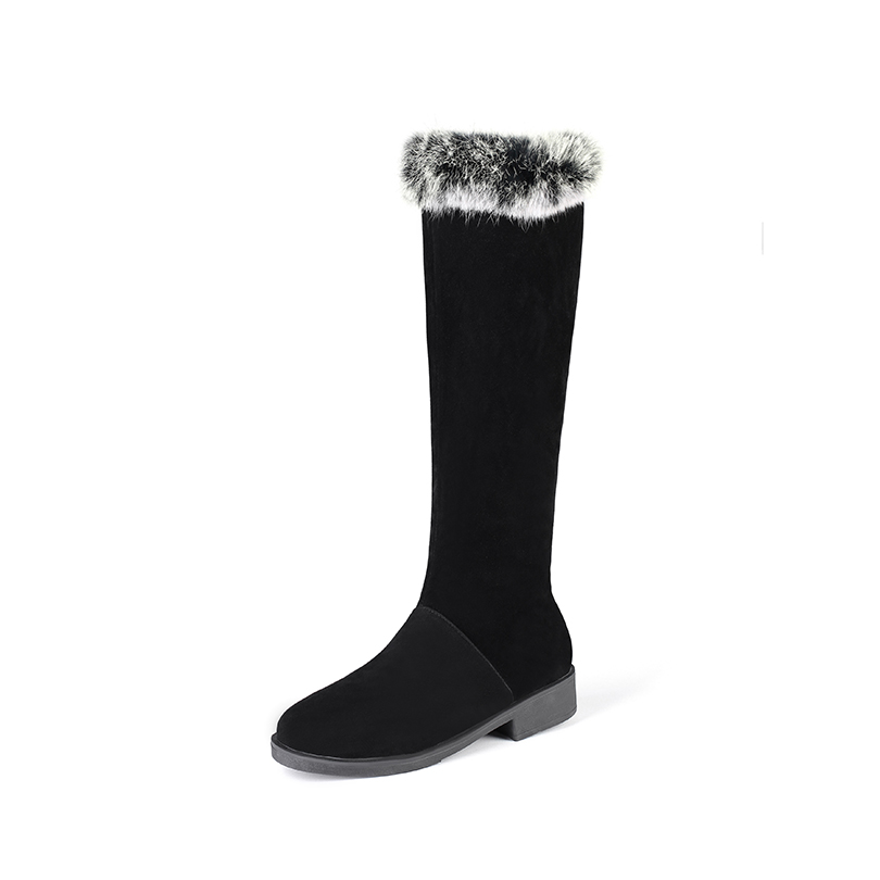 GOOSHOE Frosted Float Faux Fur Knee High Boots With Thick Plush Lining On The Side Zipper For Women's Long Boots