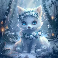 Snowy Flower Fox - Diamond Painting