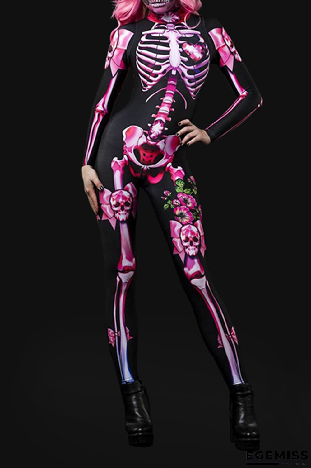Pink Street Skull Zipper Half A Turtleneck Regular Jumpsuits | EGEMISS