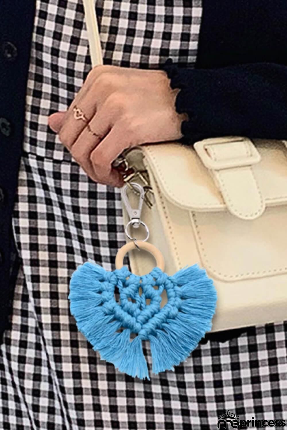 Assorted 4-Pack Heart-Shaped Macrame Fringe Keychain